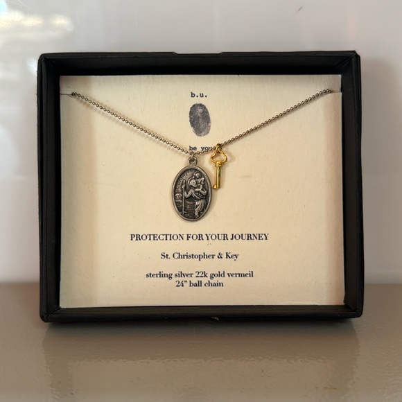 NIB b.u. be you St. Christopher Necklace Protection SS 22k gold vermeil - Picture 1 of 4